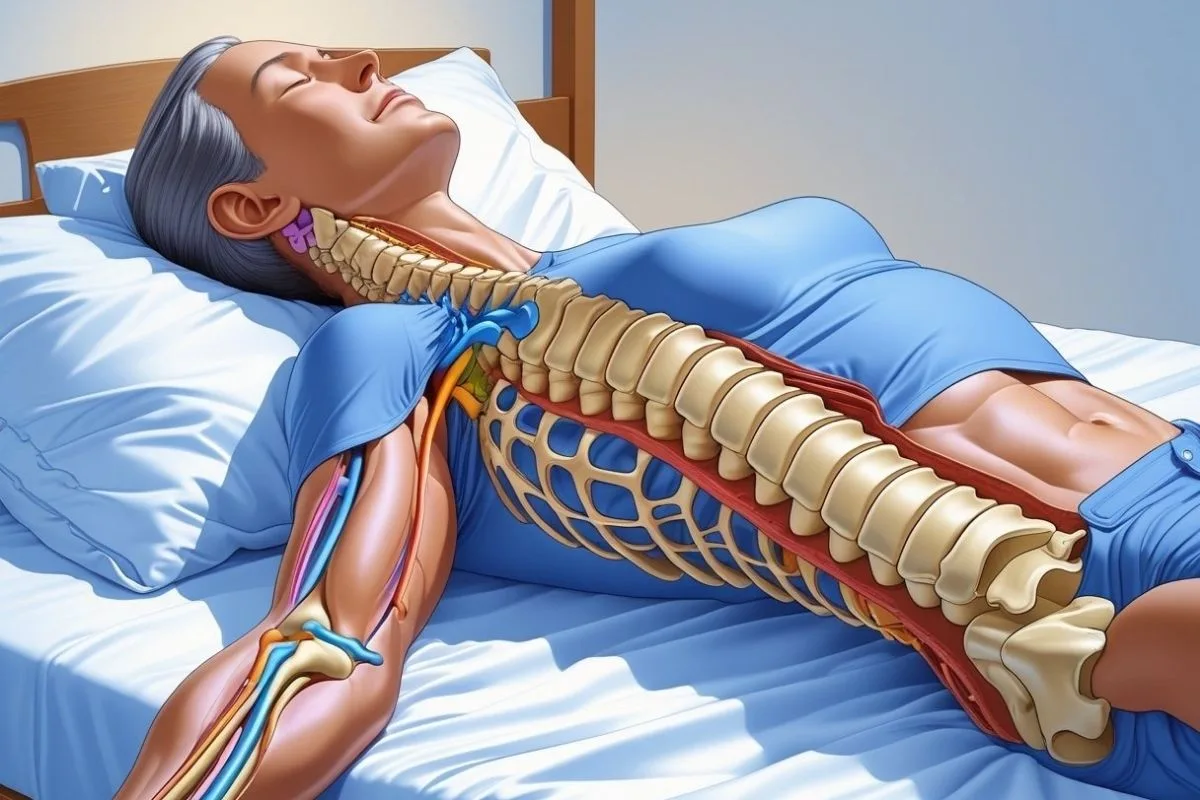 How to Sleep with Herniated Disc: Best Positions and Tips Anatomical illustration demonstrating spinal alignment for comfortable sleep with a herniated disc