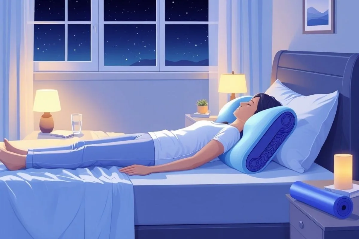 How to Sleep with Herniated Disc: Best Positions and Tips Sleeper using a wedge pillow to elevate the upper body and reduce herniated disc discomfort at night
