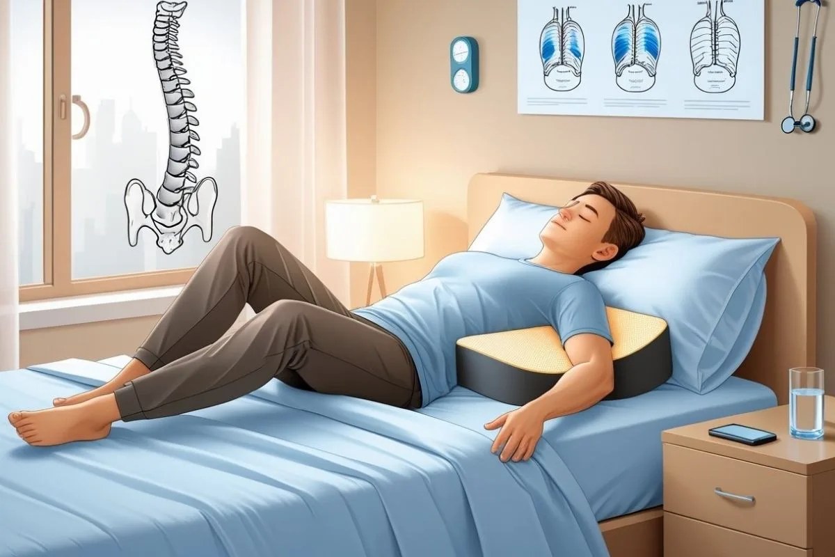 How to Sleep with Herniated Disc: Best Positions and Tips Person sleeping with a lumbar support pillow to maintain healthy spinal alignment and reduce back pain