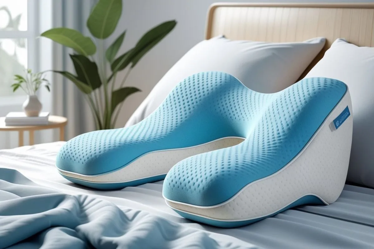 Contoured orthopedic pillow designed to support the neck and relieve shoulder pain during sleep