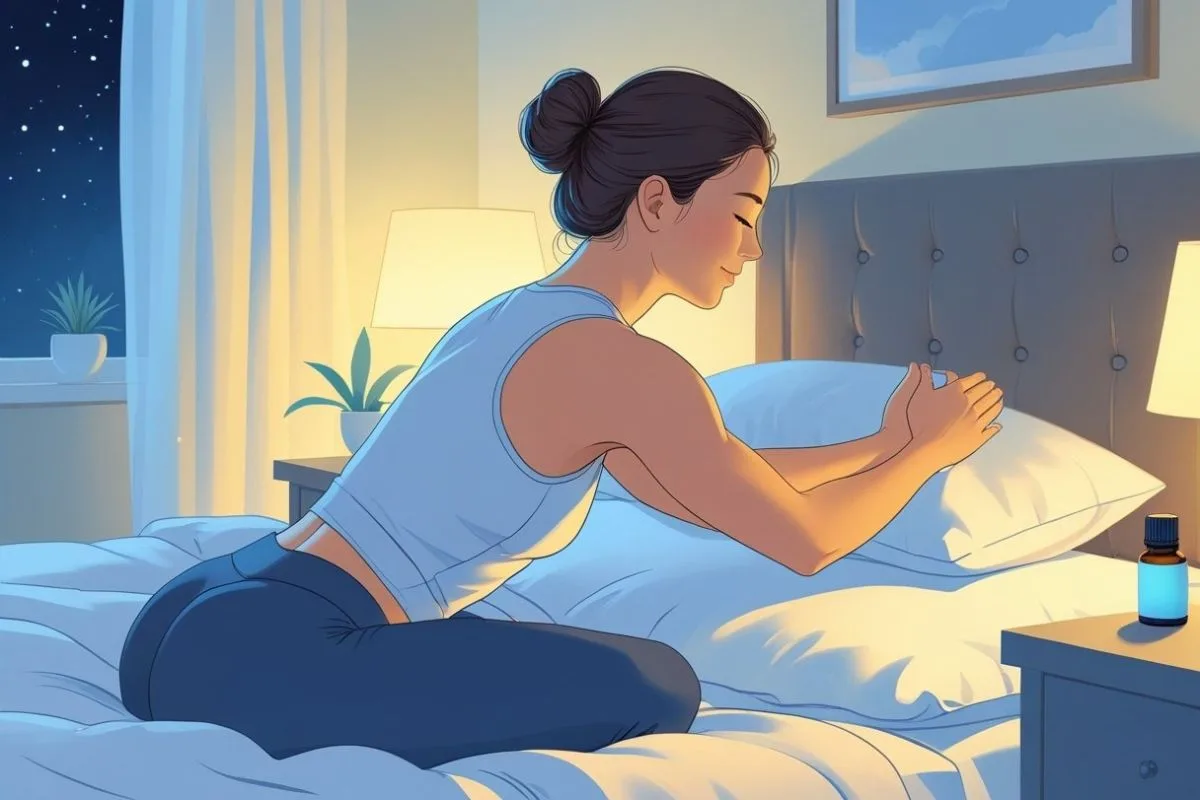 Gentle shoulder stretch before bed to ease tension and improve sleep comfort