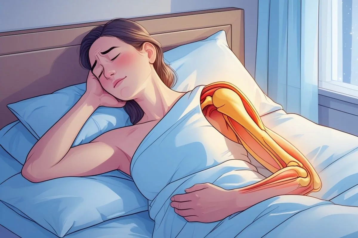 Person experiencing shoulder pain while sleeping due to poor sleep position