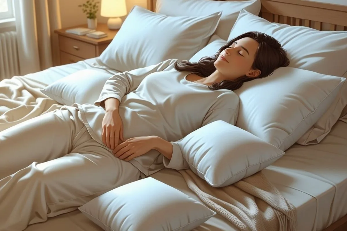 How to Sleep with UTI Discomfort: Effective Nighttime Relief Tips Woman using supportive pillows to maintain a comfortable sleeping position while recovering from a uti