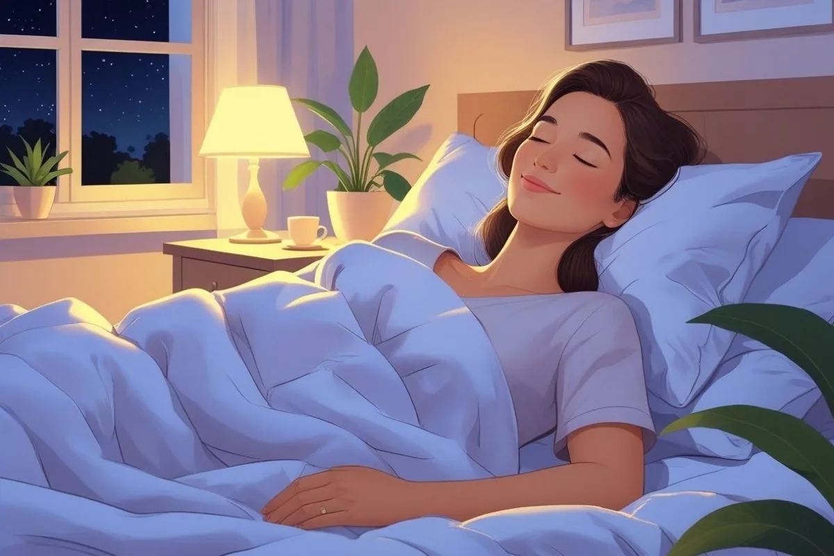 Woman sleeping comfortably in bed after finding relief from uti discomfort at night