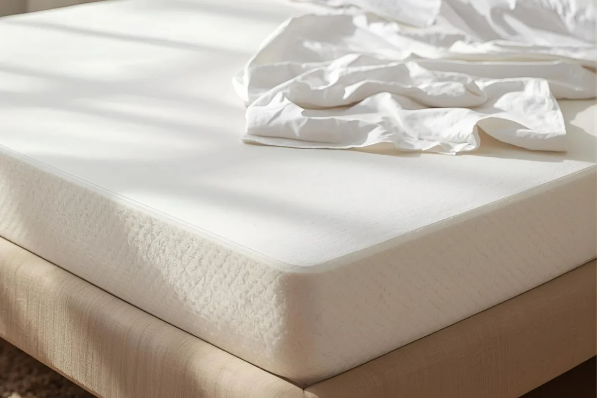 Close-up of a latex mattress highlighting its solid foam construction and pressure-relieving surface