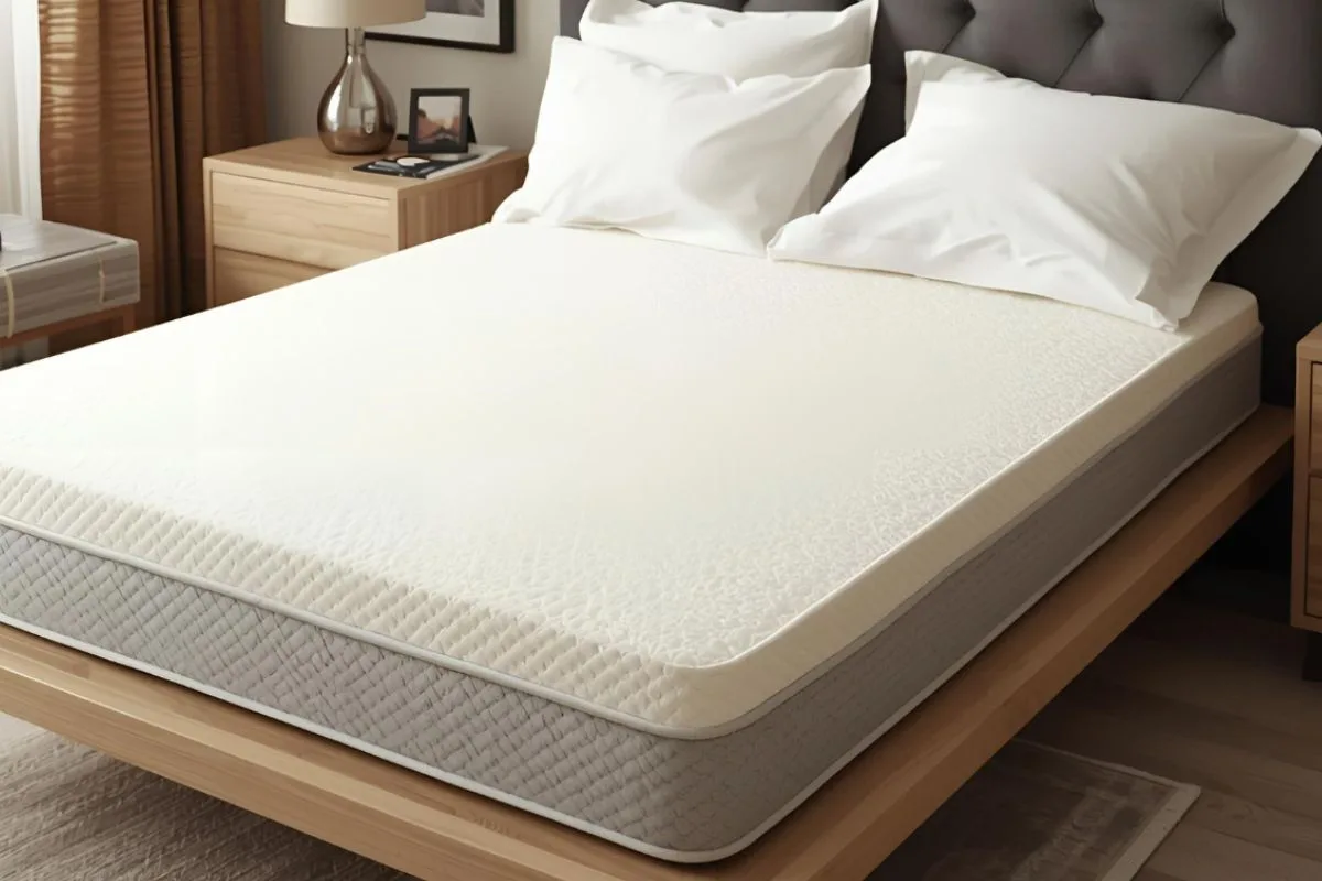Latex mattress on a platform bed showcasing its all-foam design and supportive comfort