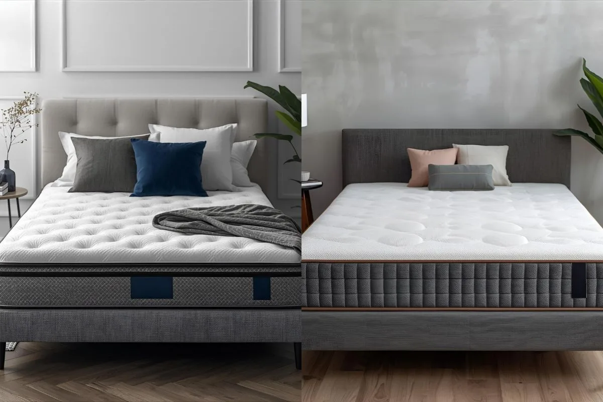 Latex mattress and latex hybrid mattress comparison showing the visual differences between all-latex and hybrid designs