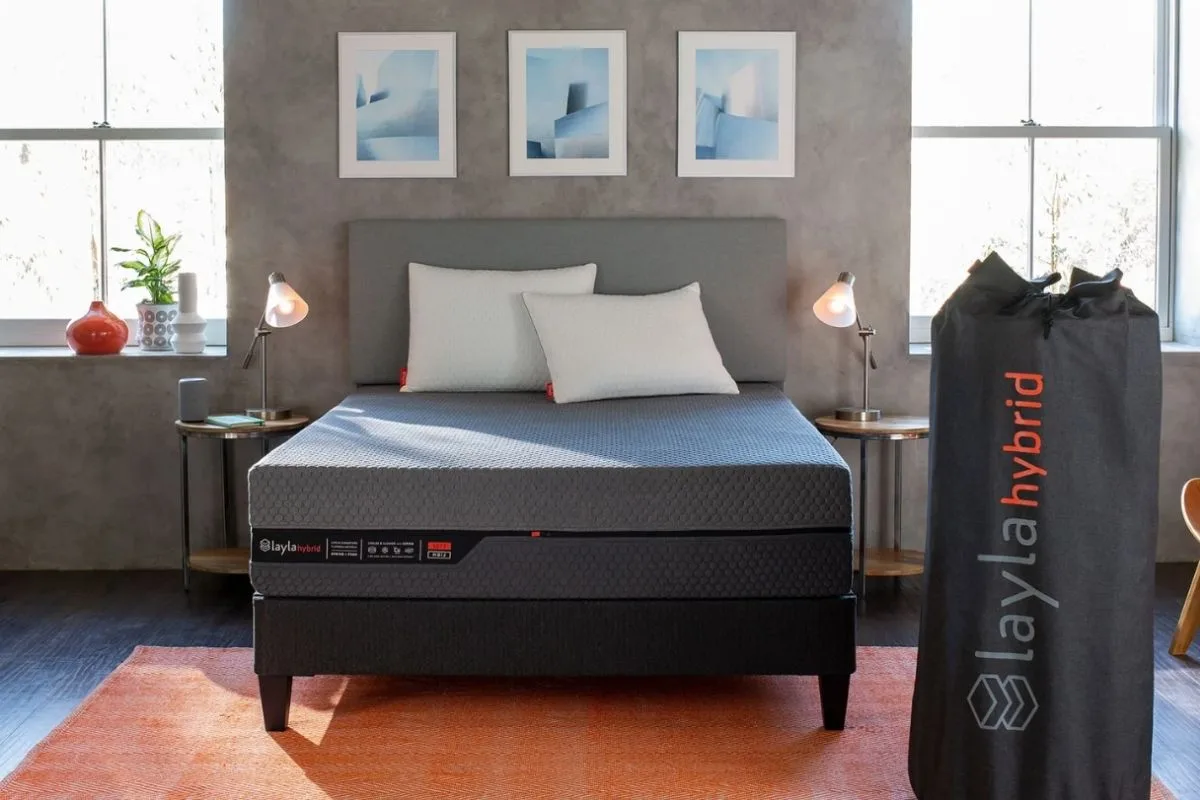 Layla Hybrid mattress in a bedroom setting, representing the importance of a supportive sleep environment when optimizing sleep quality and breathing habits