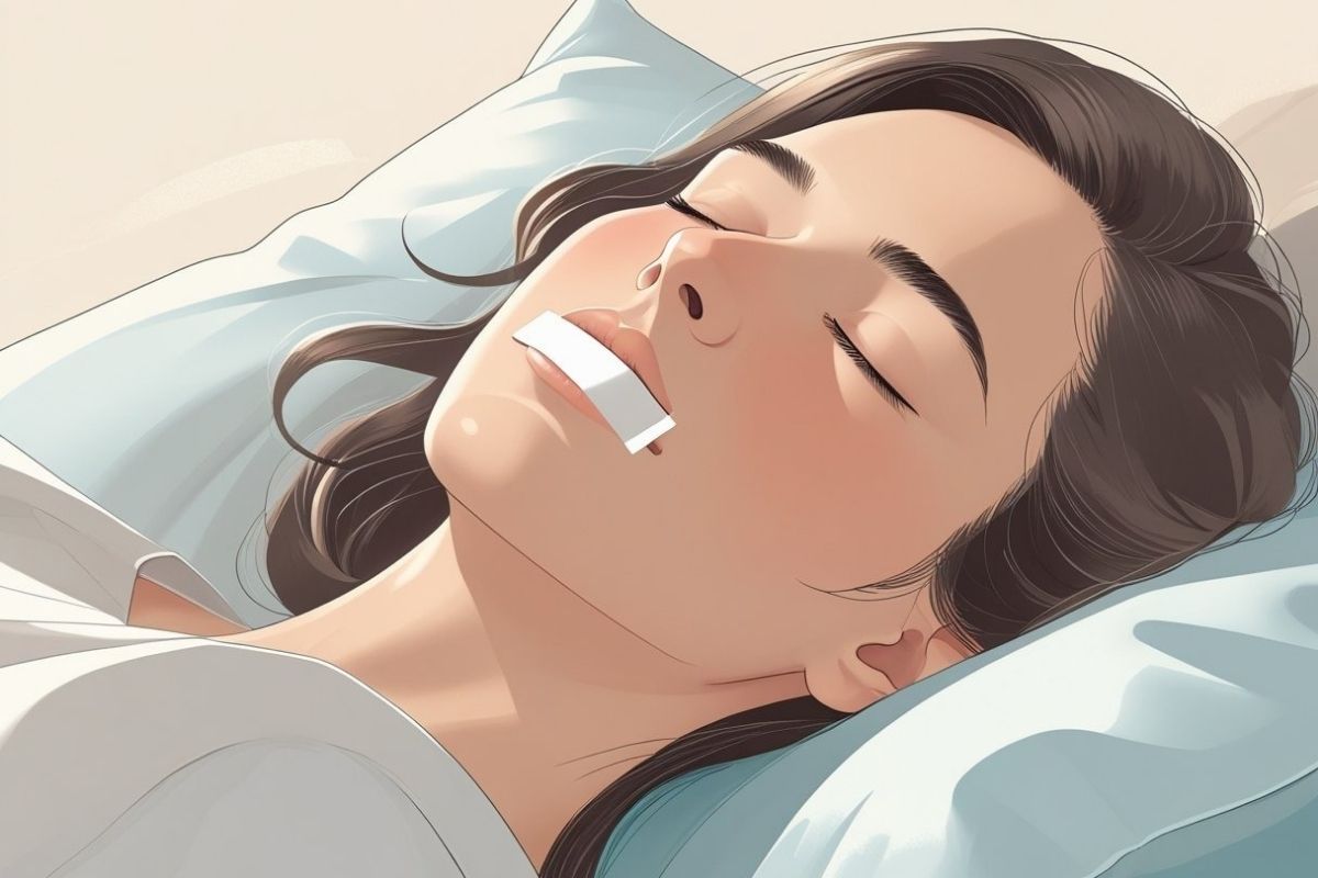 Mouth tape applied during sleep to encourage nasal breathing, illustrating a common mouth taping technique and its potential sleep benefits