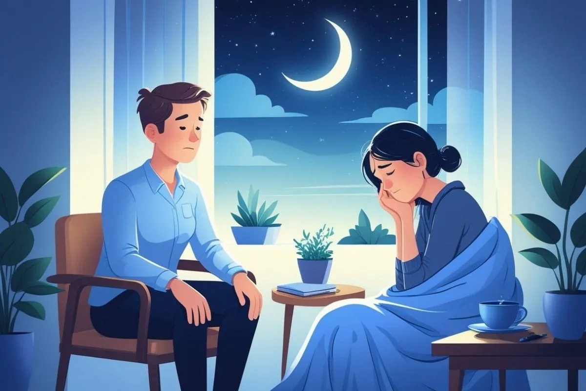 PTSD and Sleep: Understanding the Impact and Solutions Individual discussing emotional distress with a therapist, illustrating professional treatment options for PTSD-related sleep problems