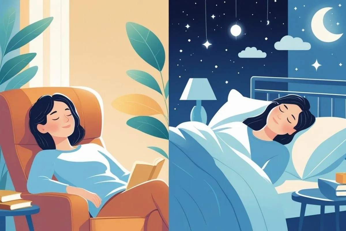 Rest and Sleep: Understanding Their Differences and Health Benefits Comparison of daytime rest and nighttime sleep highlighting the differences between rest and sleep
