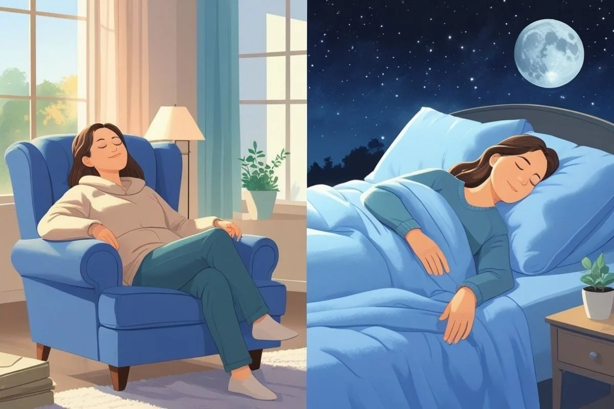 Rest and Sleep: Understanding Their Differences and Health Benefits Calm bedroom designed for restful sleep with soft lighting and a relaxing nighttime environment