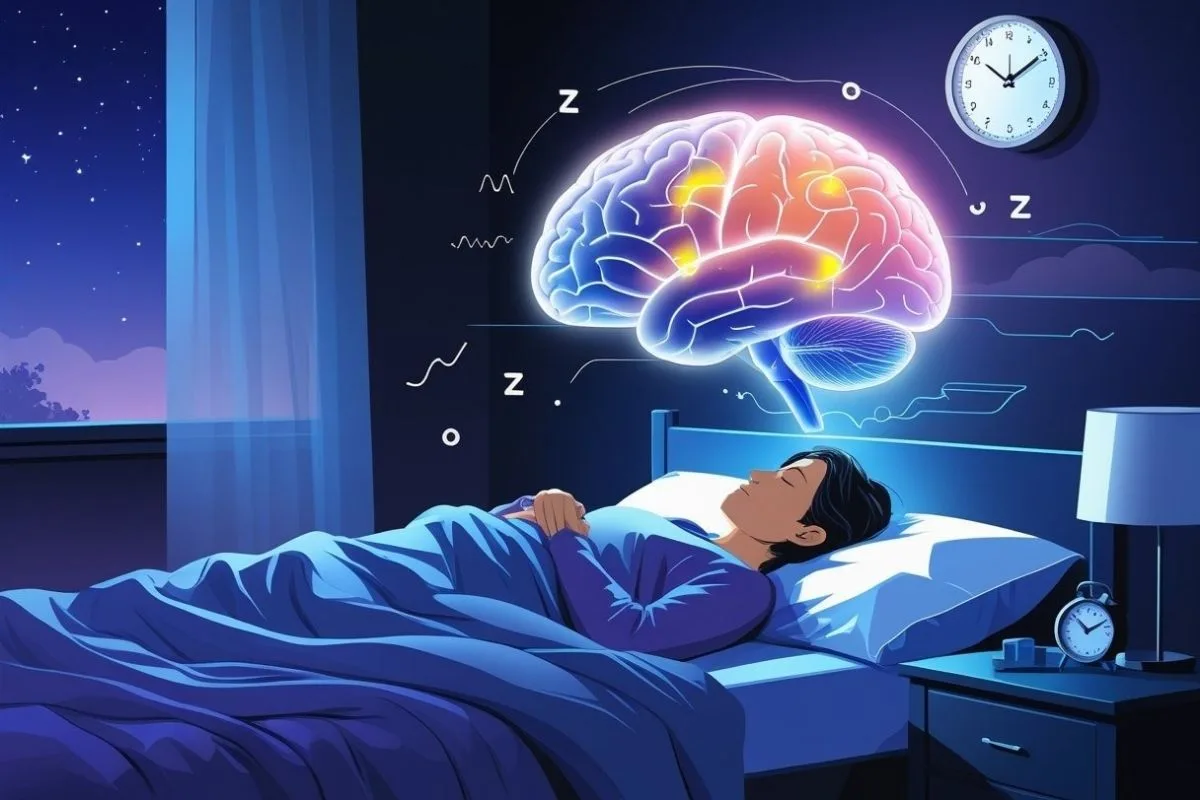Illustration showing the relationship between brain activity during sleep and alzheimer's disease