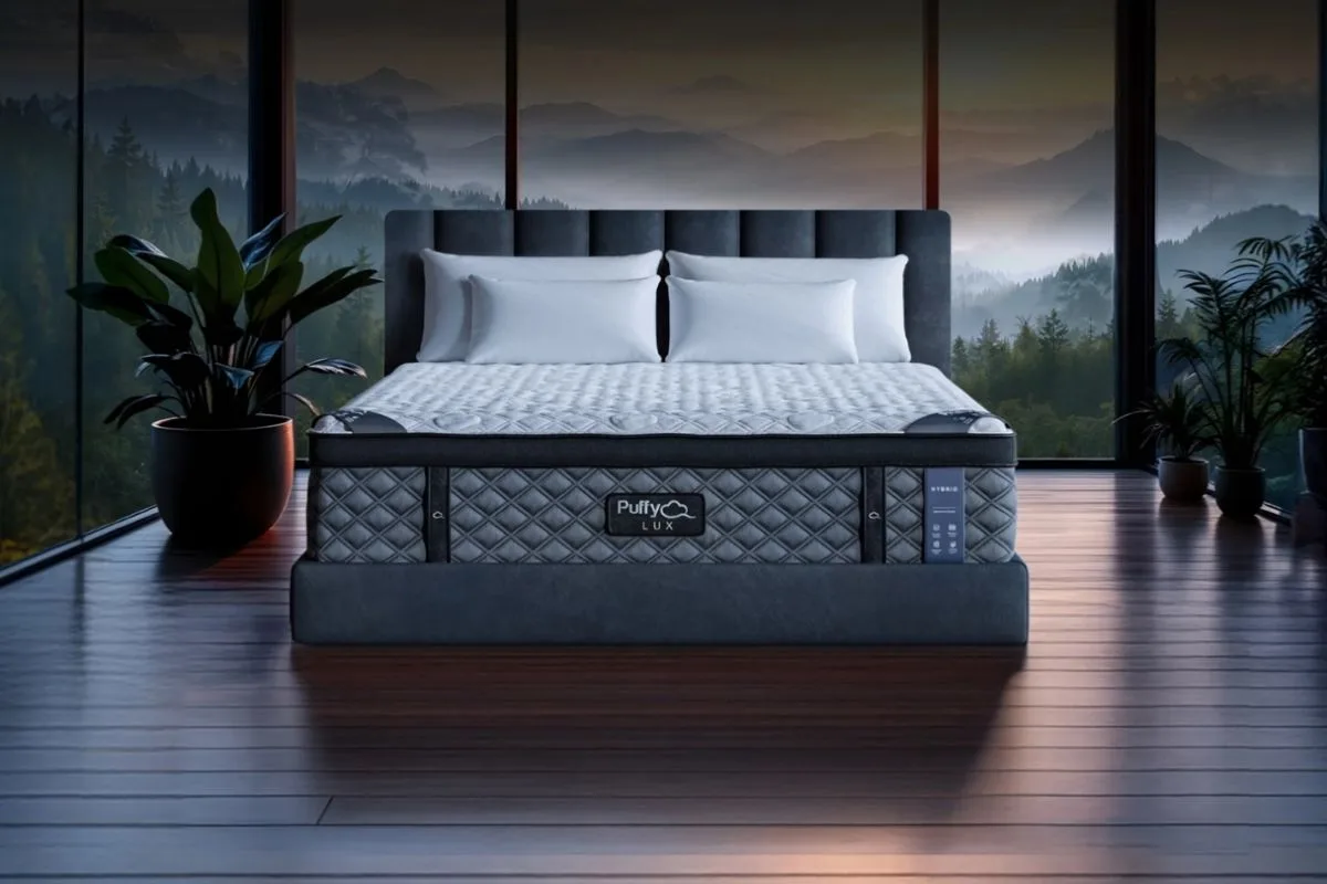 Sleep and Memory: Understanding the Connection for Better Memory Puffy Lux mattress in a tranquil bedroom setting, highlighting the importance of a comfortable sleep environment for memory and cognitive recovery