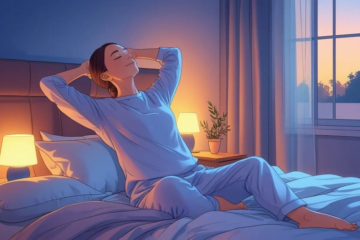 Stretching Before Bed: Benefits and Simple Routines to Improve Sleep Person stretching on the bed before sleep to relax muscles and prepare for a restful night