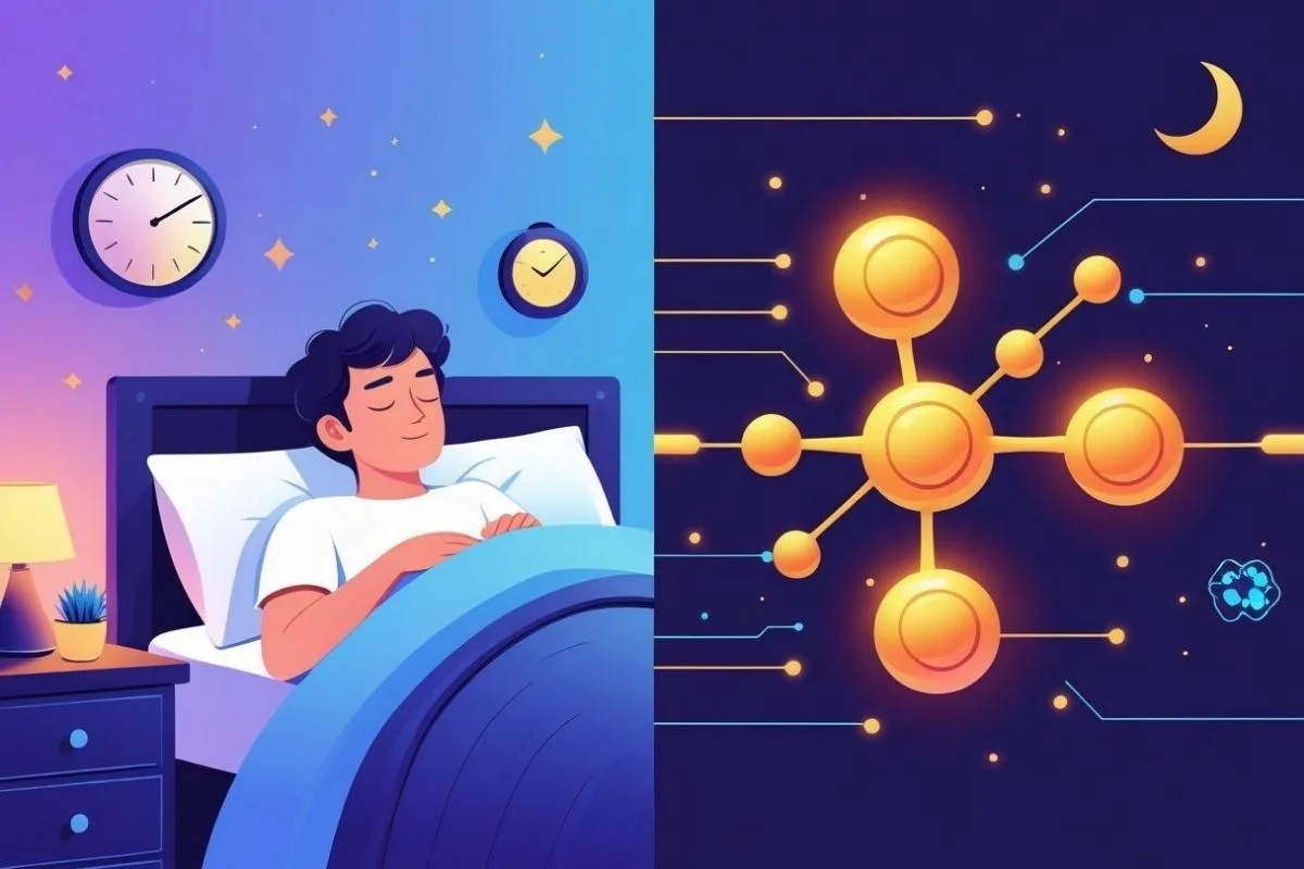 Testosterone and Sleep: Understanding the Connection for Better Health Infographic explaining the relationship between sleep duration, circadian rhythm, and testosterone levels