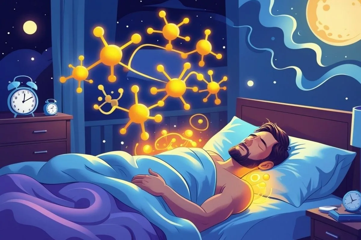 Testosterone and Sleep: Understanding the Connection for Better Health Illustration of hormone activity during deep sleep when testosterone production naturally increases
