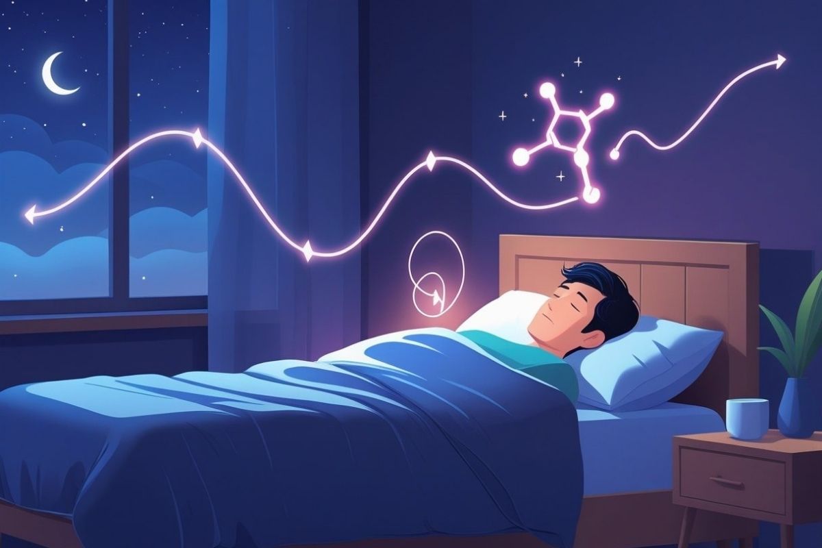 Illustration showing the connection between sleep cycles and healthy testosterone production during the night