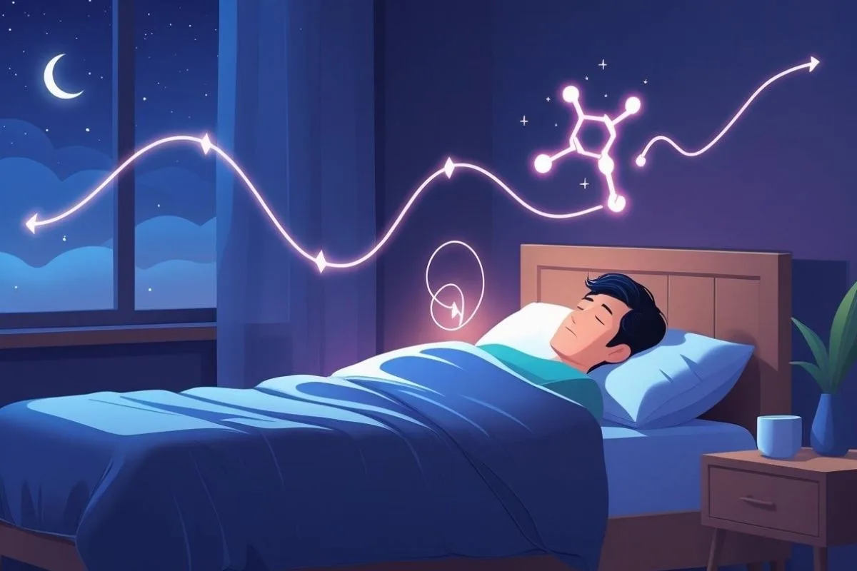 Illustration showing the connection between sleep cycles and healthy testosterone production during the night