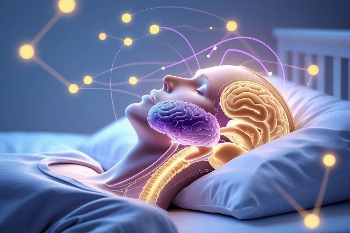 Thyroid and Sleep: How Your Thyroid Impacts Rest and Recovery Illustration of the brain and nervous system during sleep showing how thyroid hormones influence sleep regulation