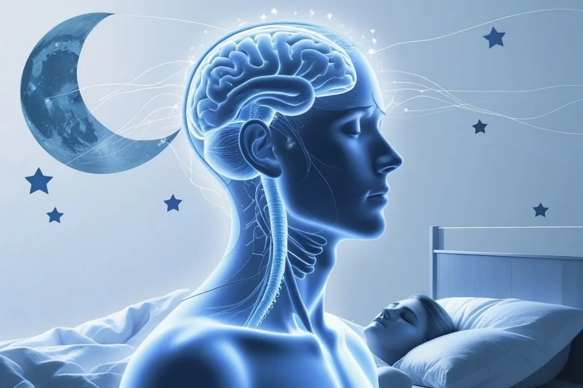 Thyroid and Sleep: How Your Thyroid Impacts Rest and Recovery Medical illustration of the brain highlighting the relationship between thyroid health, circadian rhythm, and restorative sleep