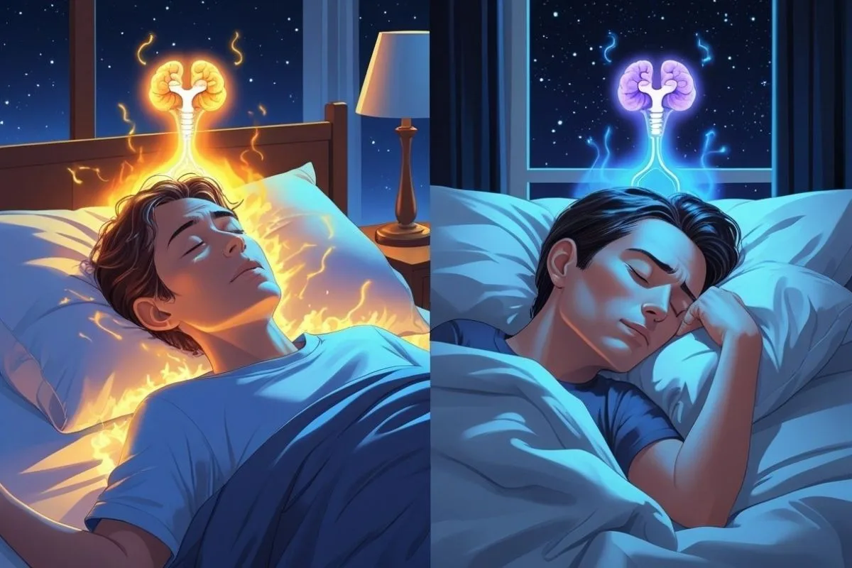Thyroid and Sleep: How Your Thyroid Impacts Rest and Recovery Comparison of poor sleep and restful sleep illustrating how balanced thyroid function supports better rest and recovery