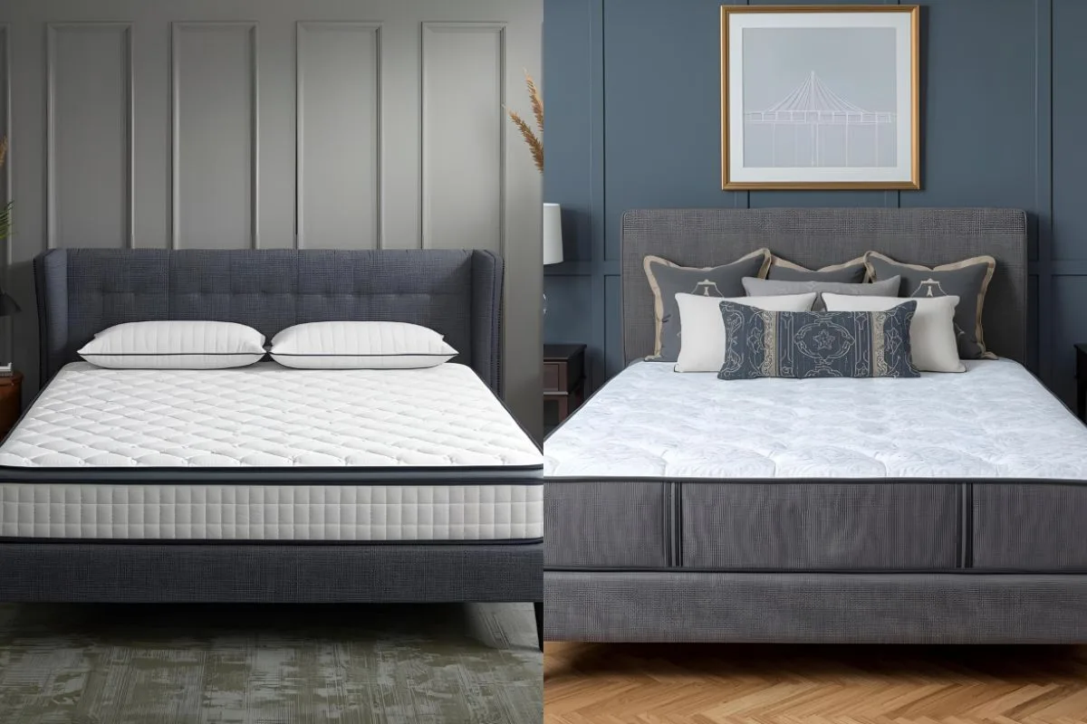 What Is the Difference Between Latex and Memory Foam Mattress? Side-by-side comparison of latex and memory foam mattresses, highlighting differences in construction, appearance, and overall design