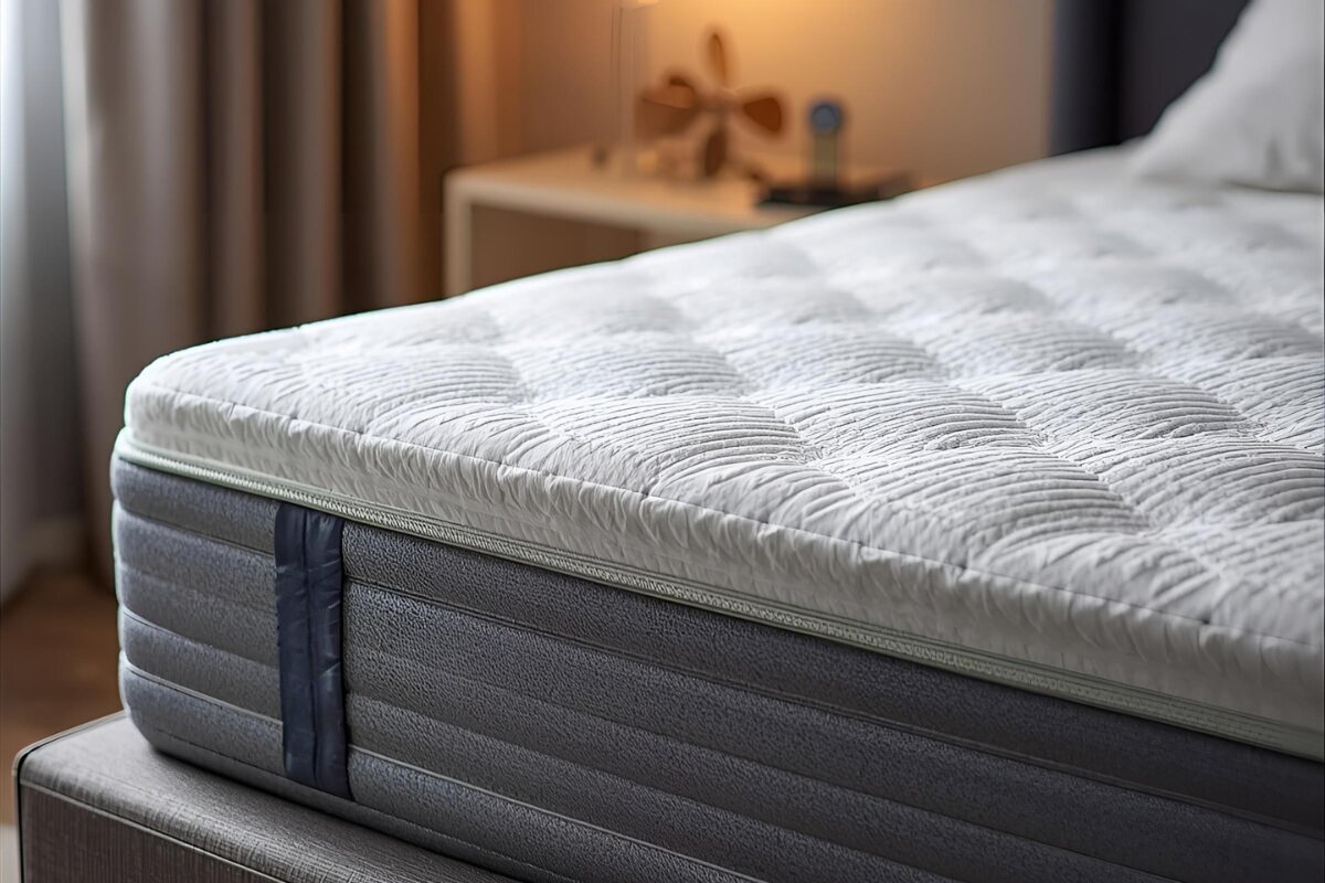 A close up of a mattress.