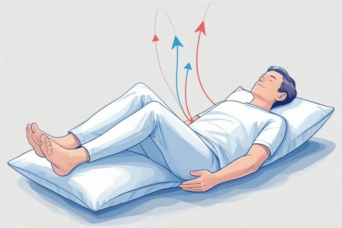 Best Sleeping Position for Peripheral Artery Disease: How to Improve Circulation? Illustration of sleeping with legs slightly elevated to encourage blood circulation and reduce discomfort caused by peripheral artery disease