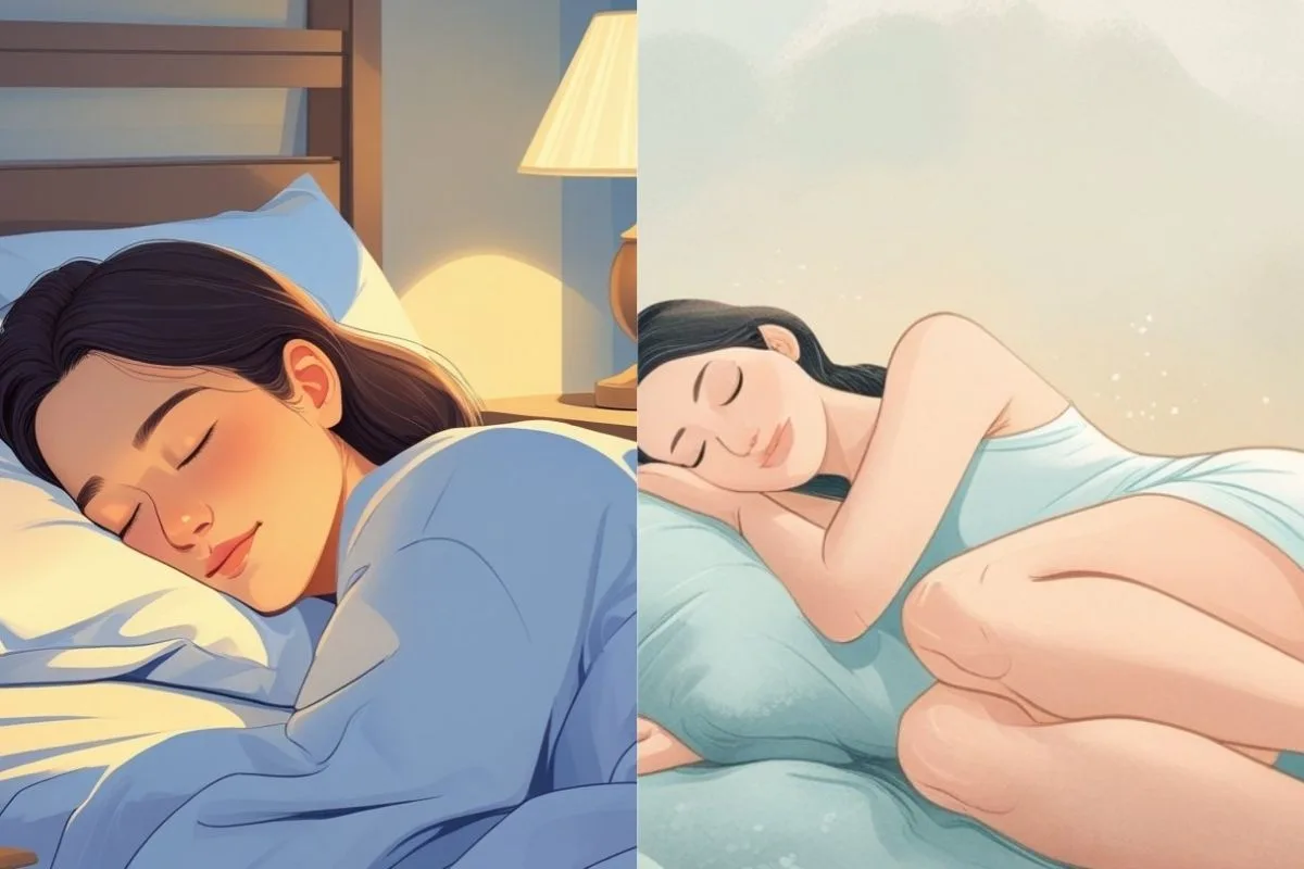 Best Sleeping Position for Peripheral Artery Disease: How to Improve Circulation? Comparison of side and fetal sleeping positions for peripheral artery disease, showing supportive postures that minimize pressure on the legs