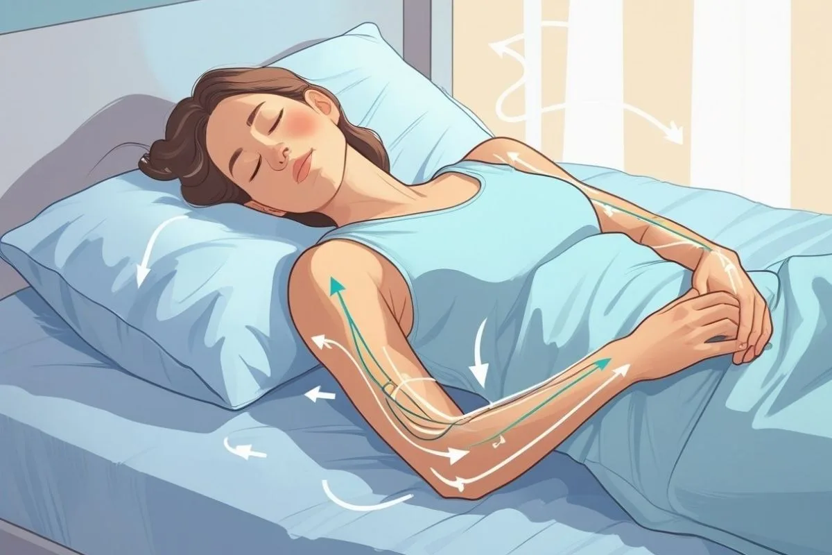Illustration of the recommended sleeping position for peripheral artery disease to help improve blood flow and reduce pressure on the limbs