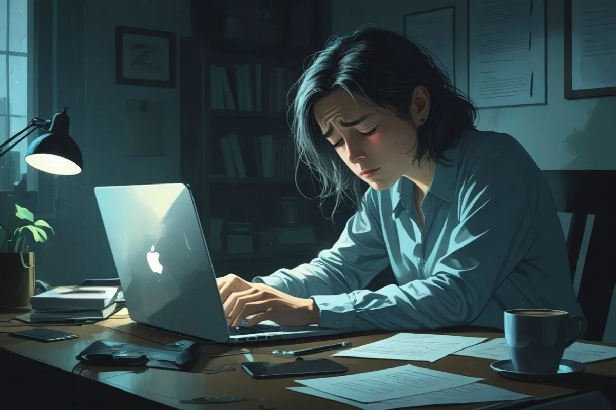 Can Lack of Sleep Cause High Cholesterol? Understanding the Connection Sleep deprivation and late-night work illustrating how poor sleep habits may contribute to high cholesterol and heart health risks