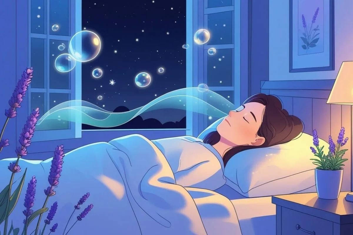 How to Clear Your Mind to Sleep: Effective Tips for an Active Mind Peaceful sleeper with calming visual effects representing mindfulness and stress relief before bedtime