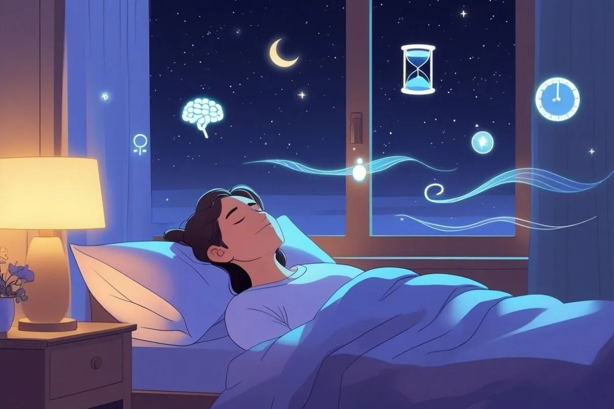 How to Clear Your Mind to Sleep: Effective Tips for an Active Mind Sleeping person with symbols of brain activity and relaxation illustrating how to quiet an overactive mind at night
