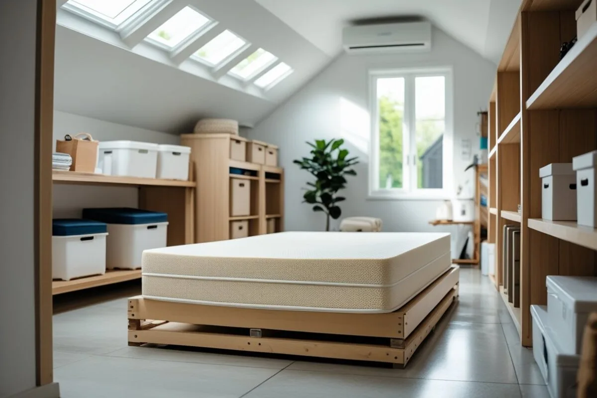 How to Move a Latex Mattress? A bed in a storage room.