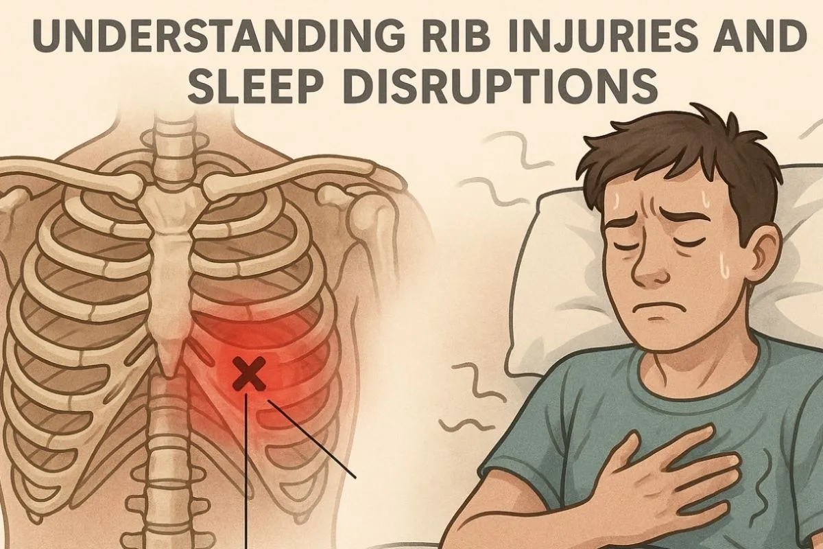How to Sleep with Broken Ribs: Effective Positions & Tips Illustration explaining how broken ribs can disrupt sleep by causing pain and discomfort with breathing and movement
