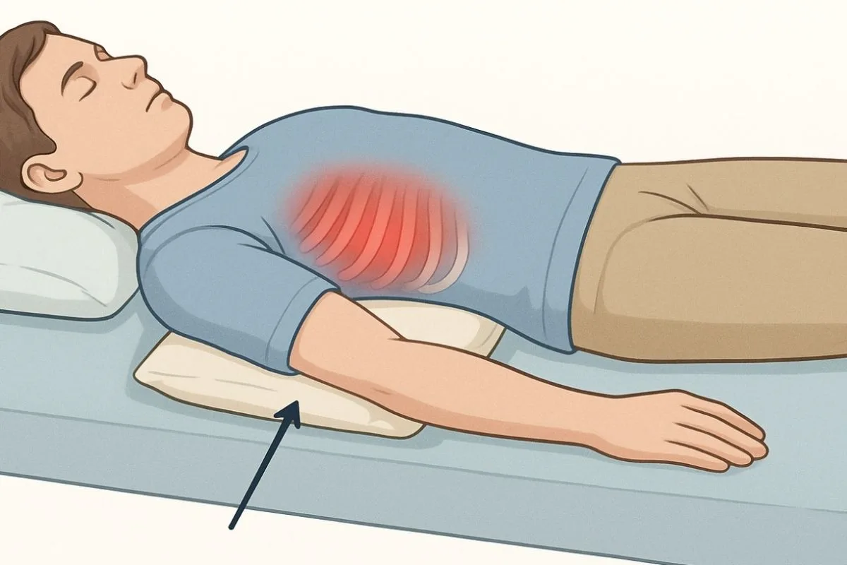 How to Sleep with Broken Ribs: Effective Positions & Tips Illustration of using a pillow to support the upper body and reduce pressure on injured ribs while sleeping on the back