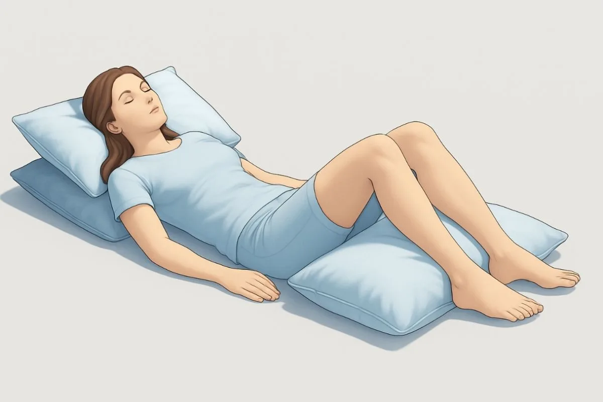 How to Sleep with Tailbone Pain: Effective Positions & Tips Proper back sleeping position using pillows under the knees and head to relieve tailbone pain and improve comfort