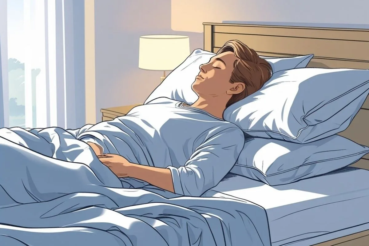 Person sleeping on their back with proper head support to reduce vertigo symptoms at night