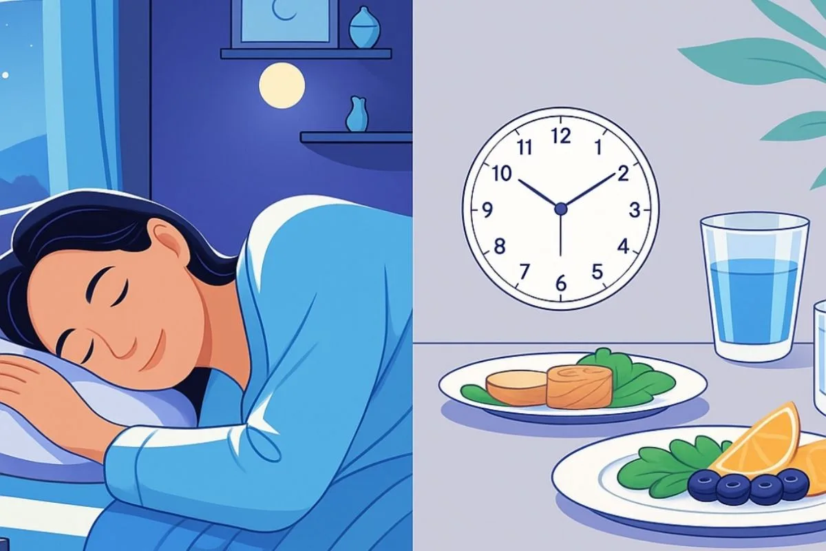 Illustration showing how intermittent fasting and meal timing can promote better sleep quality