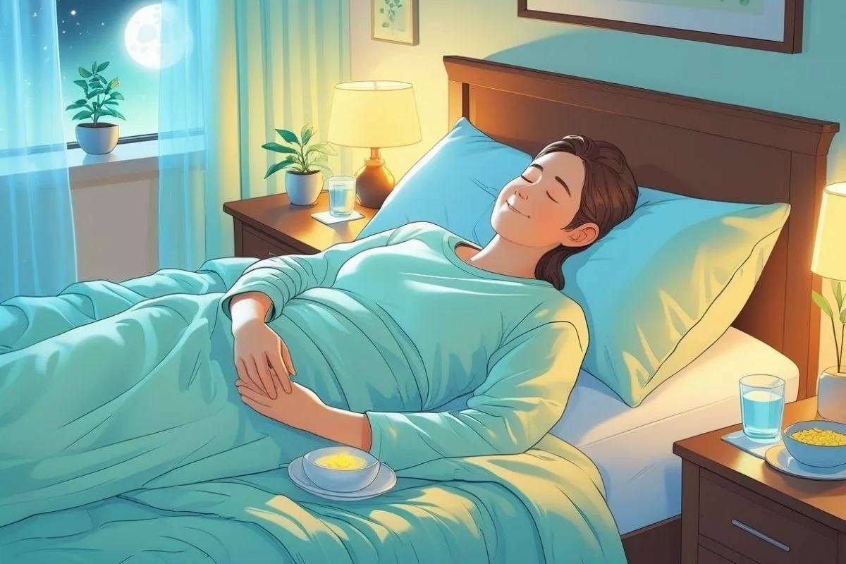 Restful sleep after easing stomach pain with proper positioning, hydration, and a comfortable sleep environment