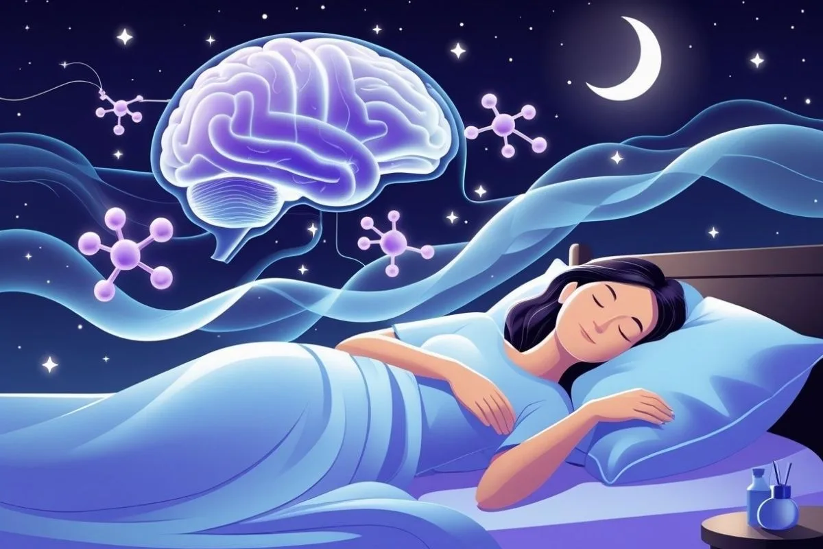 Progesterone for Sleep: Benefits, Uses, and Side Effects Sleeping brain illustration explaining progesterone’s effects on brain activity and sleep quality