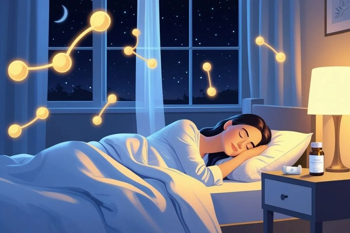 Progesterone for Sleep: Benefits, Uses, and Side Effects Person sleeping peacefully with progesterone supplement illustrating potential sleep support benefits