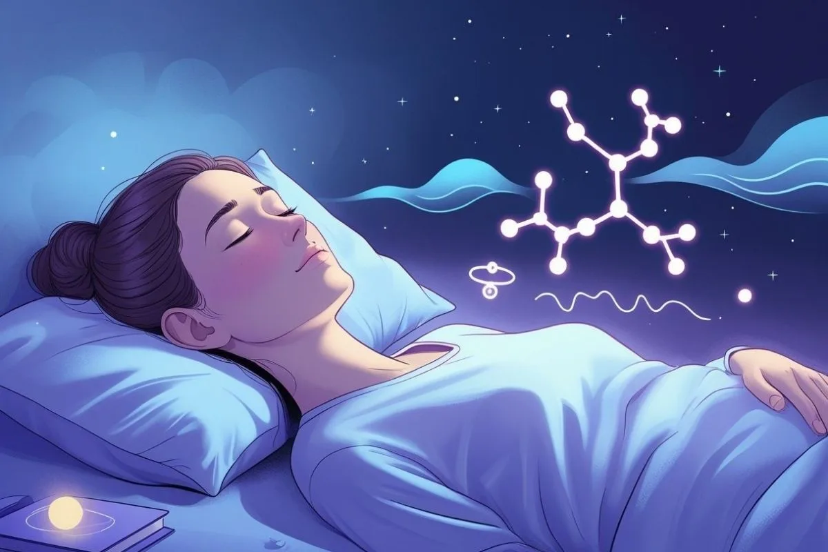 Progesterone for Sleep: Benefits, Uses, and Side Effects Illustration of restful sleep with hormone molecules representing progesterone’s calming effects