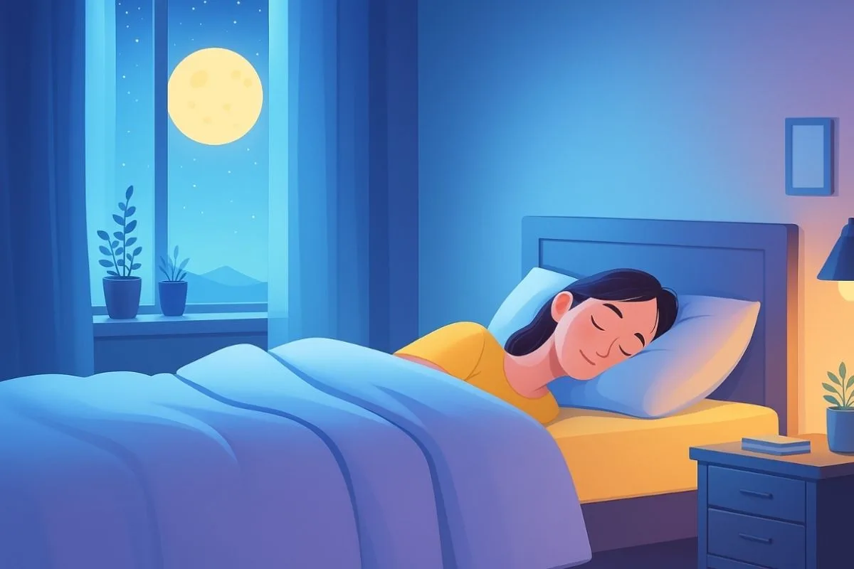 Progesterone for Sleep: Benefits, Uses, and Side Effects Person sleeping comfortably through the night to represent improved sleep associated with balanced progesterone levels