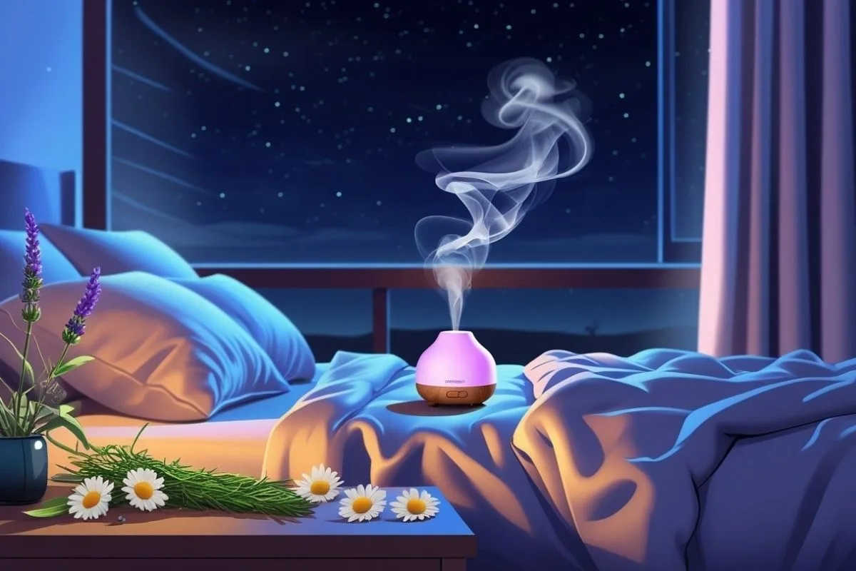 Top 10 Scents That Help You Sleep: Enhance Your Nightly Rest Naturally Aromatherapy diffuser with soothing botanical scents creating a relaxing bedroom environment for better sleep