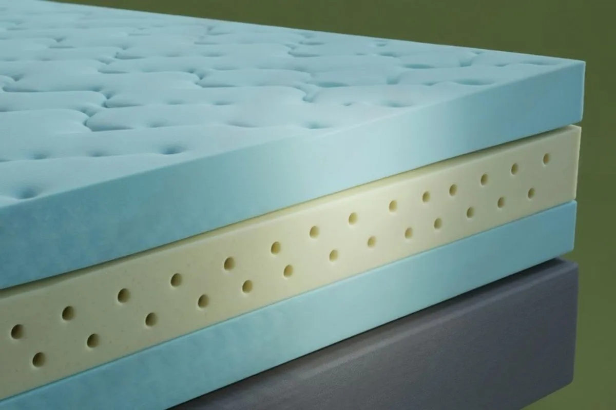 What Is Latex Mattress Made of? Close-up of a perforated latex foam layer, highlighting the breathable open-cell structure used in latex mattresses