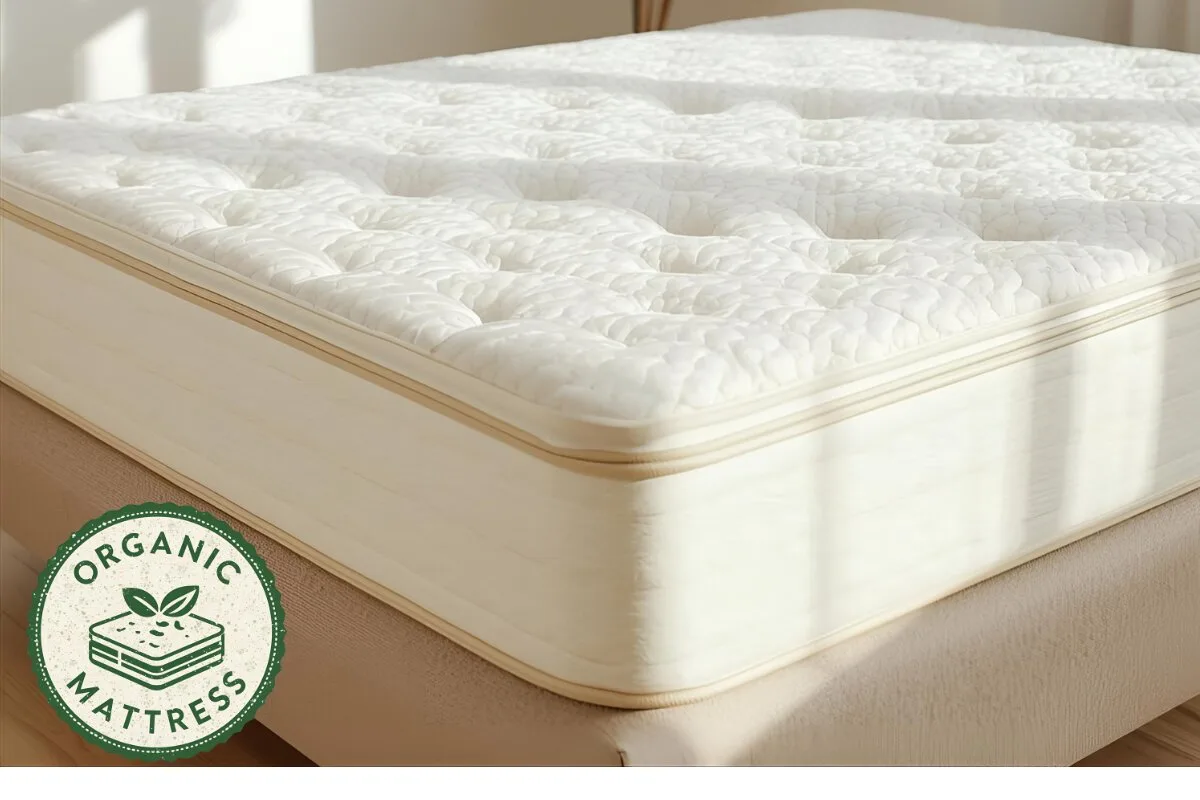 A mattress with an organic mattress tag.