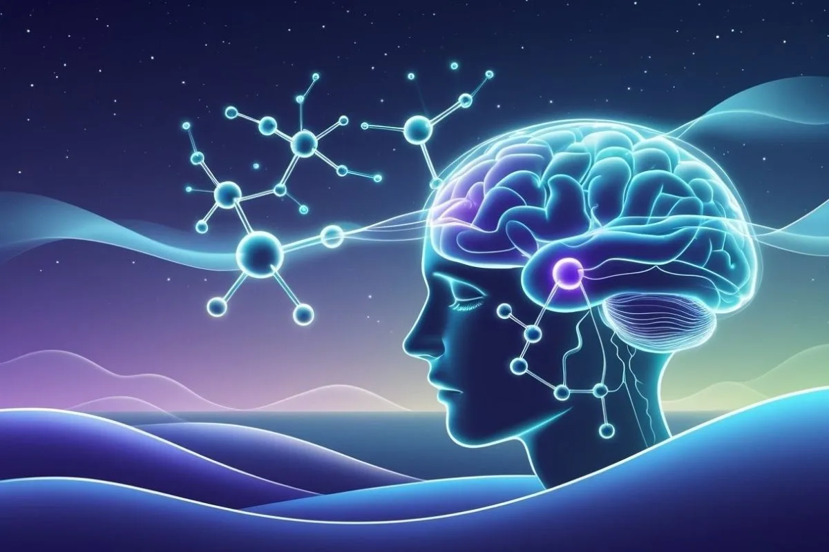 Glycine for Sleep: Benefits, Dosage, and Side Effects Illustration of brain activity and glycine signaling to explain how glycine promotes relaxation before sleep