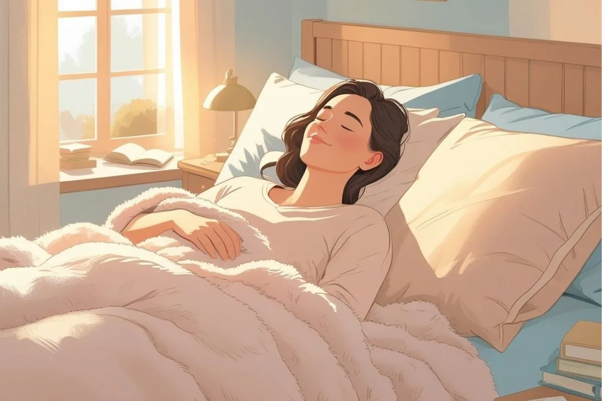 Sleep and Longevity: How Quality Rest Extends Lifespan Relaxed sleeper waking refreshed after a full night's rest to emphasize the benefits of consistent, restorative sleep